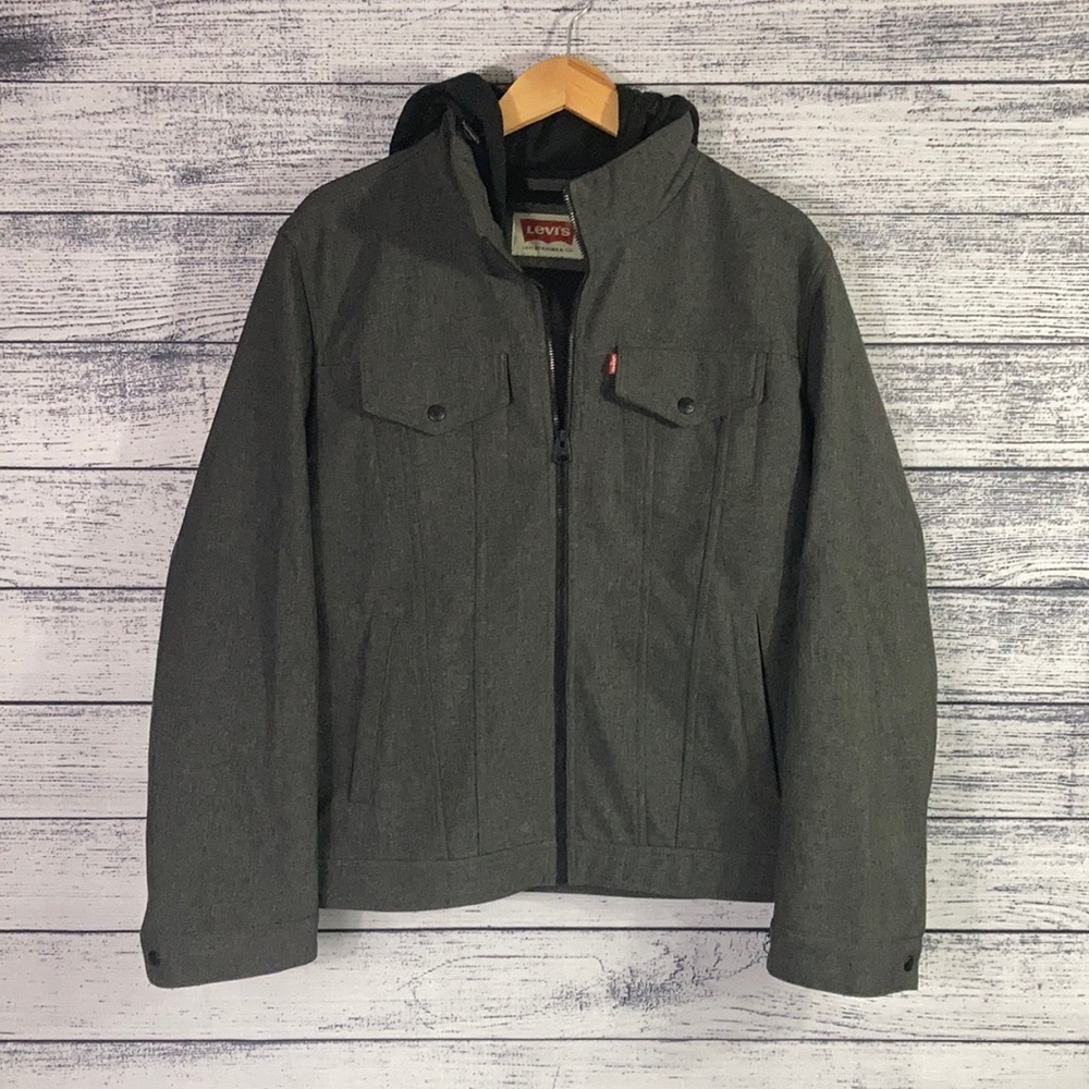 Levi’s Soft Shell Hooded Trucker Jacket Gray Large